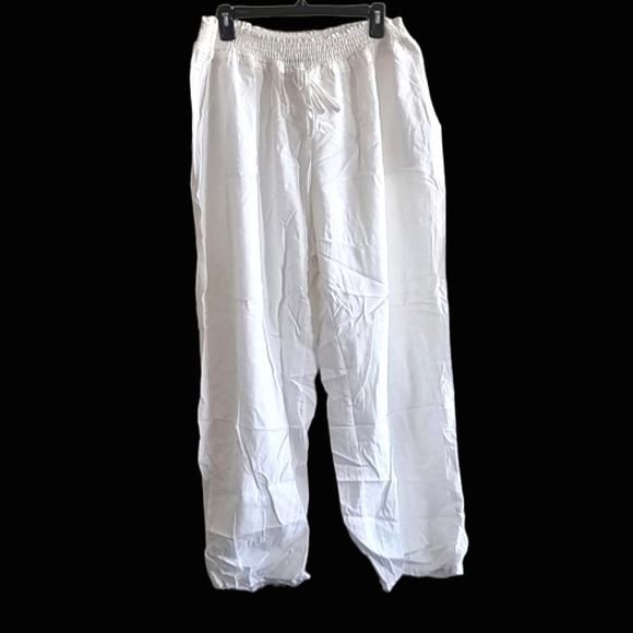 Plus Size Linen Drawstring Wide Leg HIGHWAIST Full Length Pockets Pant - Picture 3 of 7